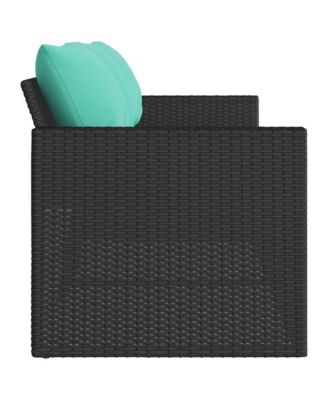 Garden Sofa Black with blue cushions PE rattan Medium