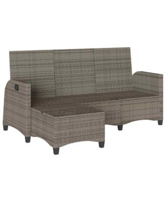 Reclining Garden Sofa Gray Poly Rattan 3-Seater