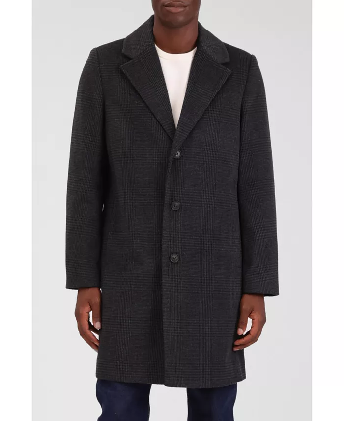 Men's Houndstooth Faux Wool Top Coat - thumbnail 8