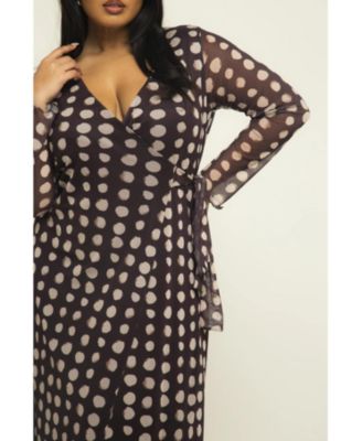 Women's Polka Dot Wrap Midaxi Dress