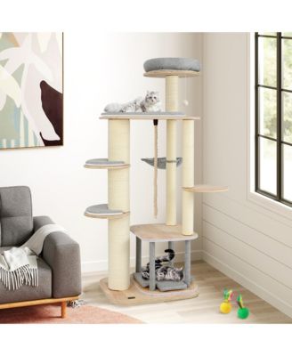 63'' Tall Modern Cat Tree w/ Perch Condo Hammock 5.6'' Scratching Posts