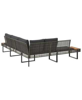 Garden Sofa Grey Poly Rattan L-shaped Removable Covers
