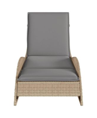 Patio Sun Lounger Beige PE Rattan, Powder-Coated Steel Extra Long