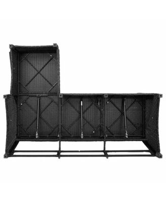 Reclining Patio Sofa with Cushions L-shaped Black Poly Rattan