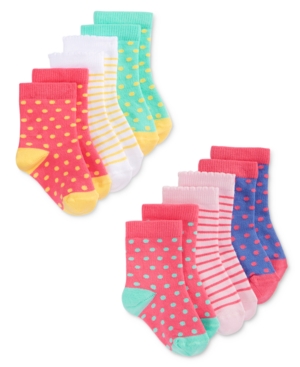 image of First Impressions Baby Girls 6-Pack Print & Dot Crew Socks, Created for Macy-s