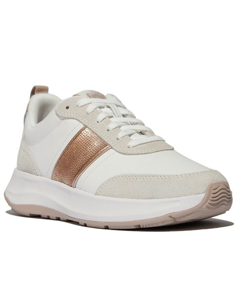 Женские замшевые кроссовки FitFlop F-Mode Flow с блёстками, цвет: Белый