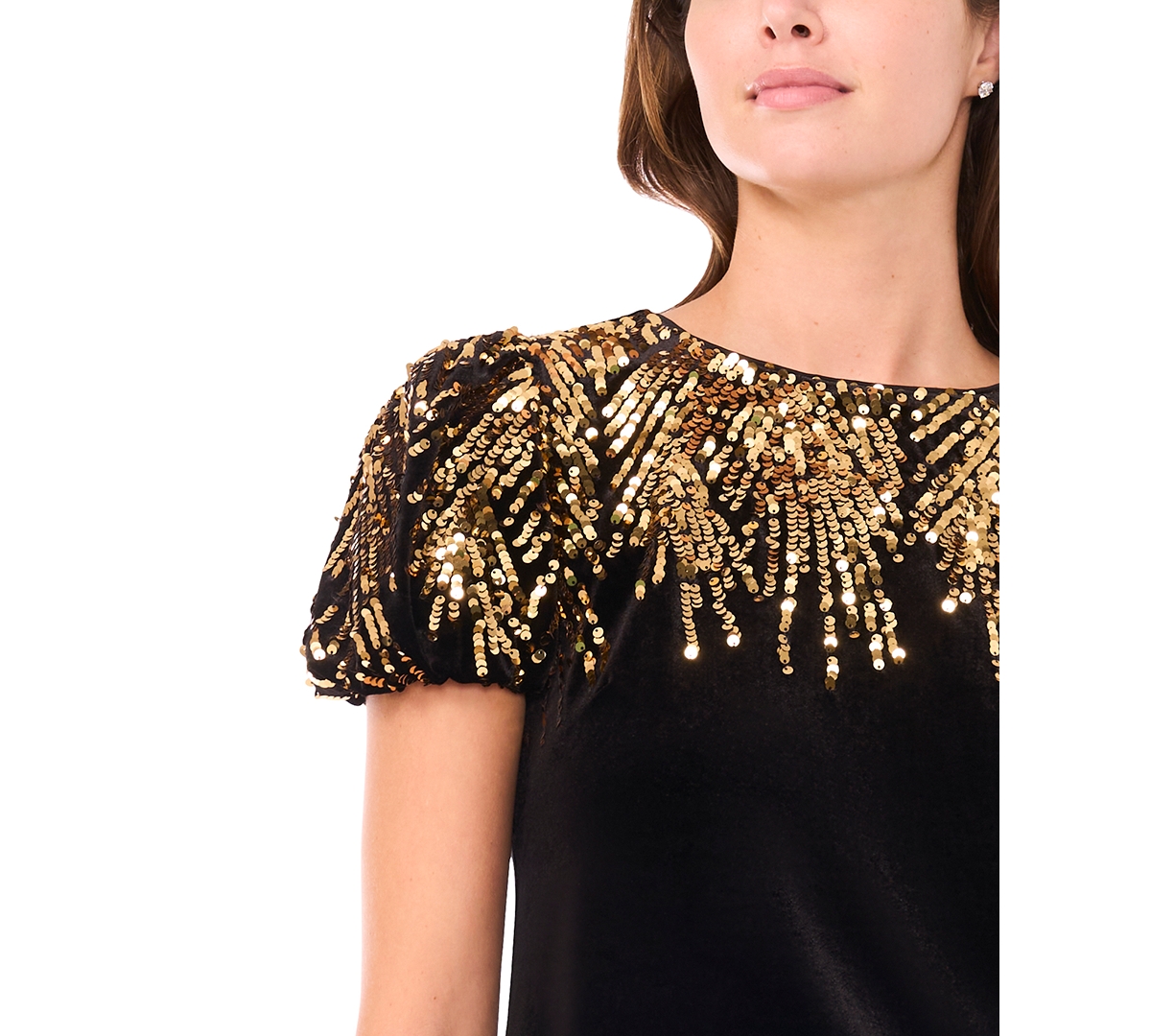 Cece Women's Puffy Scoop Neck Short Sleeve Dress In Black