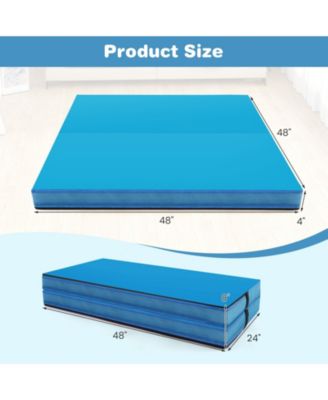 4ft x 4ft x 4in Bi-Folding Gymnastic Tumbling Mat with Handles and Cover-Blue