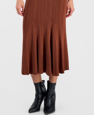 Women's Rib-Knit Short-Sleeve Midi Sweater Dress