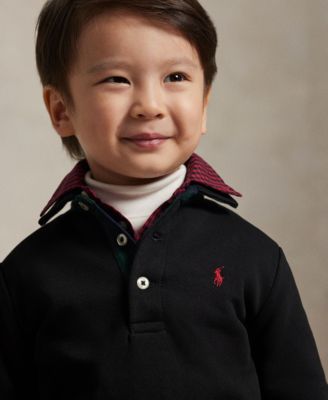 Boys' 2-7 Plaid-Trim Fleece Polo-Collar Sweatshirt