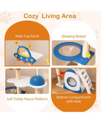 Space Theme Cat Tree w/ Sisal Covered Scratching Posts UFO-shaped Top Perch