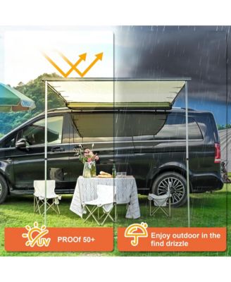 4.4x6.6 Ft Vehicle Awning with Eagle Side Wall Roof Rack Pull-Out Sun Shade Camp
