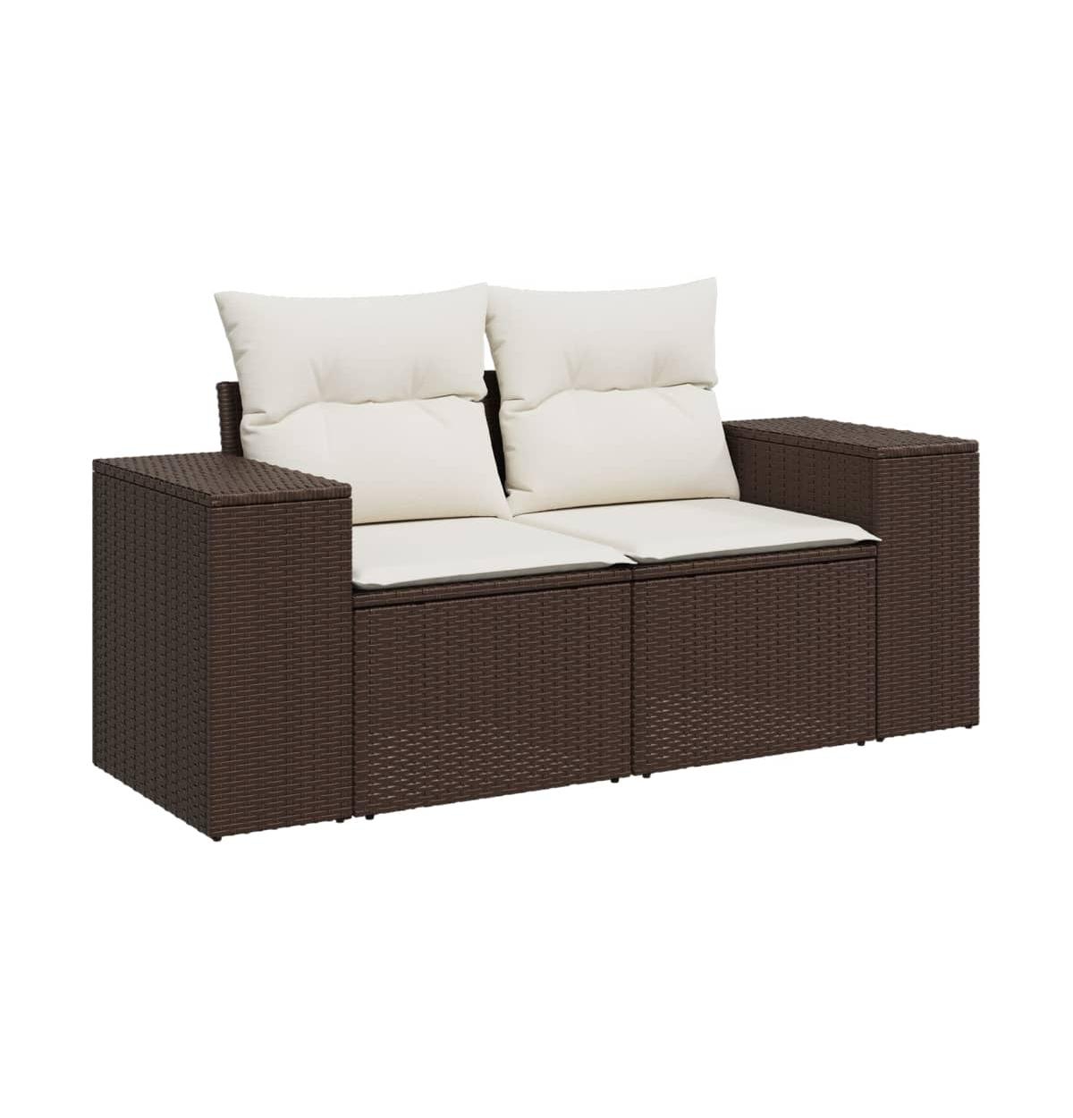 Garden Sofa Brown Poly Rattan 2-Seater Removable Covers - Brown