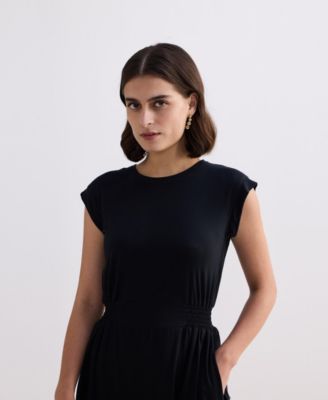 Women's Short Dress With Smocking Side Detail in Black