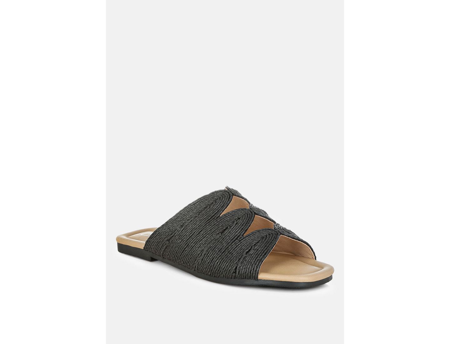 Женские балетки Rag & Co Daisy Doe Raffia Square Toe Flats, цвет: Чёрный — фото 5