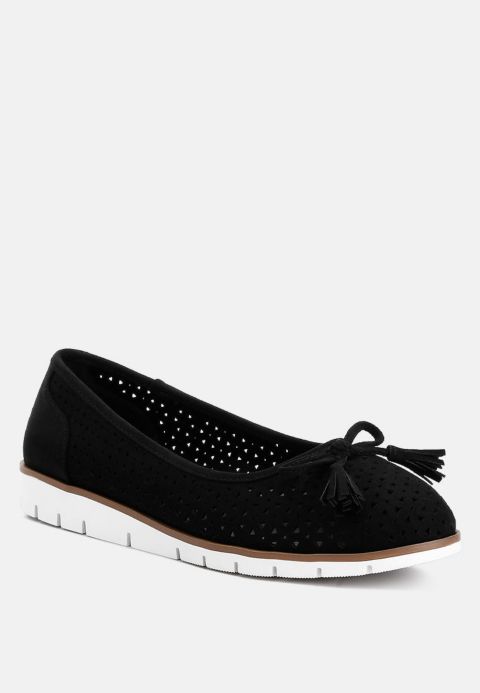 Женские балетки London Rag Pacer Perforated Leather Ballerinas, цвет: Чёрный