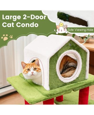 48'' Mushroom Cat Tree for Indoor Cats w/ 2 Cute Condos Plush Perch Teasing Balls