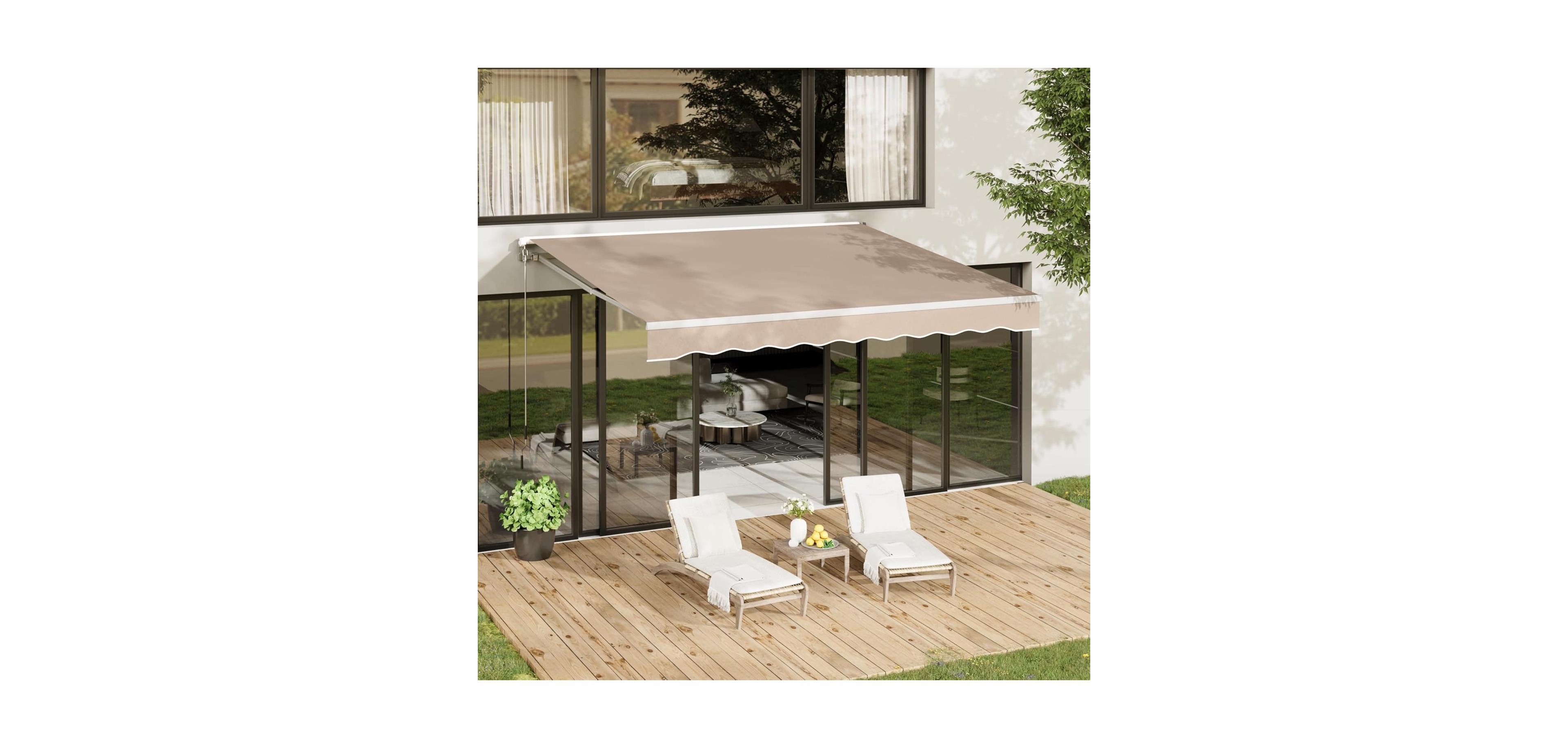 Aecojoy 13'x8' Manual Retractable Awning Sun Shade, Patio Awning Canopy
