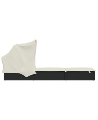 Sunbed Black Poly Rattan 83.9 in x 24.8 in x 38.2 in Foldable