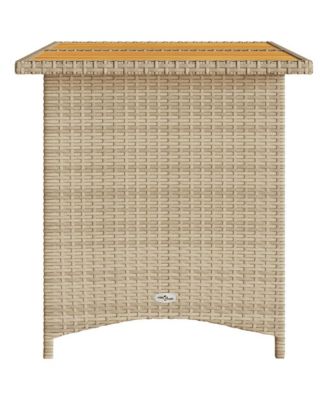 Patio Table with Wooden Top Beige Poly Rattan