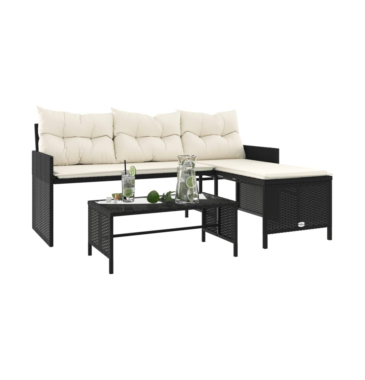 vidaXL Garden Sofa Black, Cream White