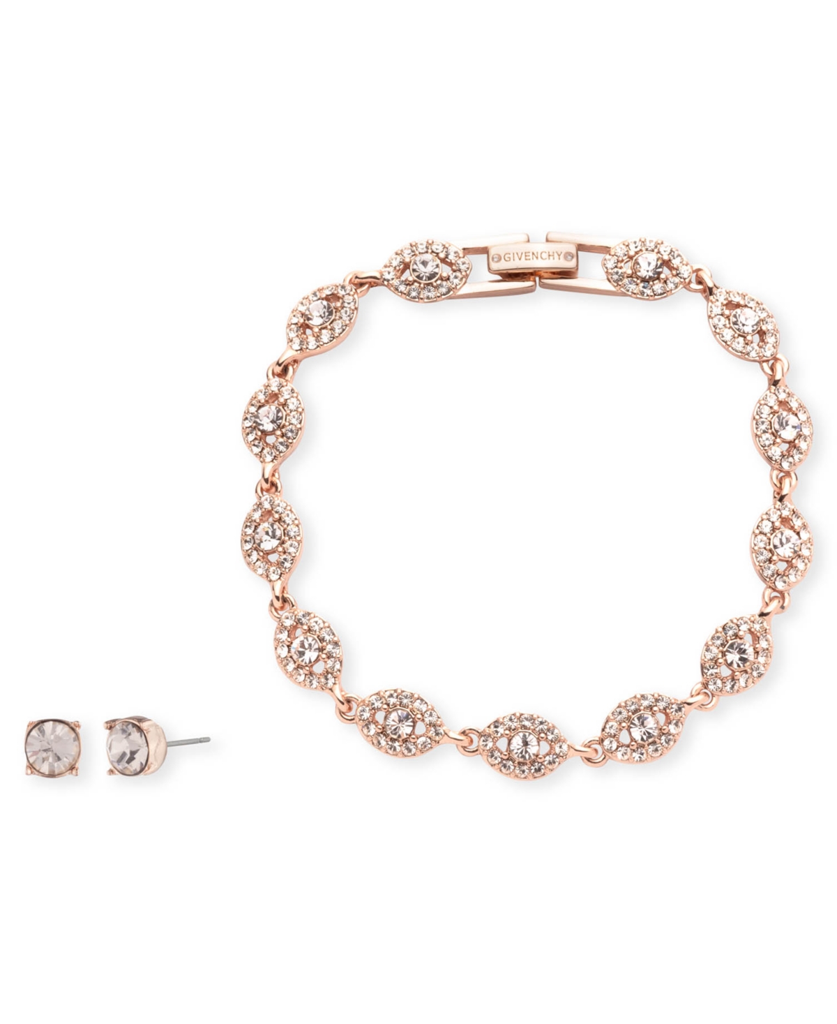 Givenchy Crystal Stone Flex Bracelet And Stud Earrings Set In Gold