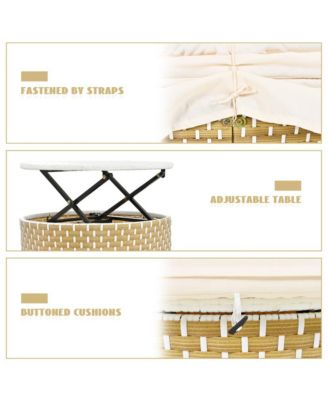 - Rattan Daybed Outdoor Sectional Sofa Set - Retractable Canopy - Beige