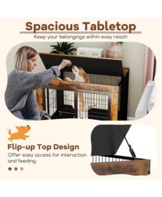 Dog Crate Furniture Industrial Dog Kennel w/ Flip-up Top Decorative Pet House