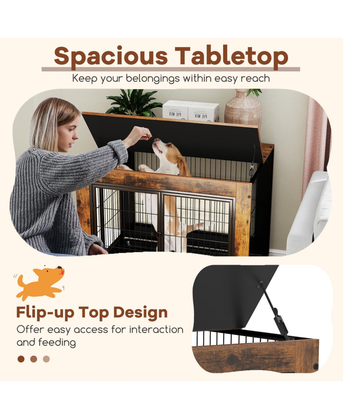 Gymax Dog Crate Furniture Industrial Dog Kennel w/ Flip-up Top Decorative Pet House