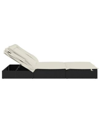 Sunbed Black PE Rattan, Powder-Coated Steel, 100% Polyester Double