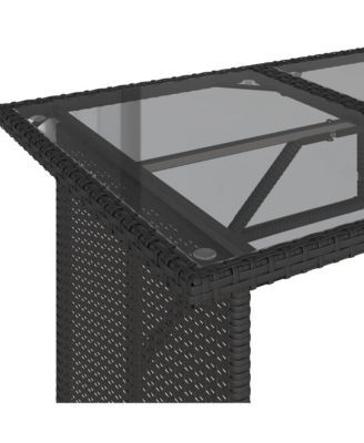 Patio Table with Glass Top Black 43.3"x26.8"x27.6" Poly Rattan