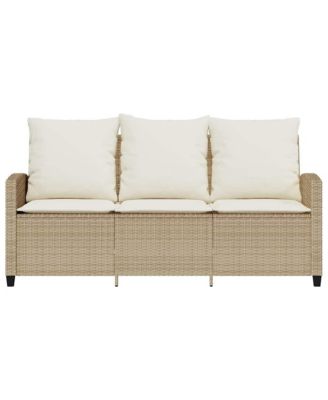Garden Sofa Beige PE rattan 3-Seater Removable Covers