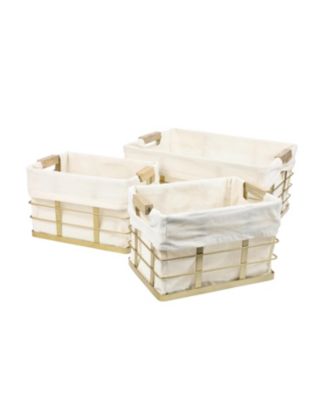 Callan Vintage Industrial Handmade Set of 3 Wire Metal Nesting Storage Baskets with Wood Handles