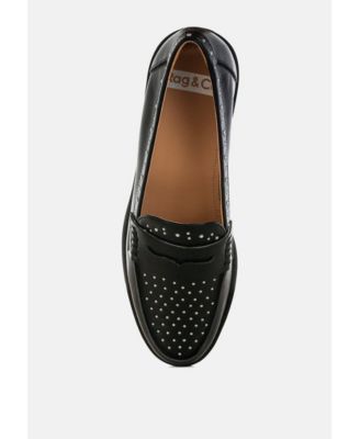 Womens Raisa Stud Embellished Penny Loafers