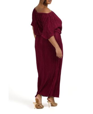 Women's Off-The-Shoulder Plisse Midaxi Dress