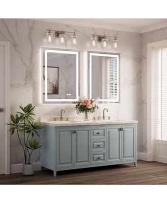 Inch LED Bathroom Vanity Mirror Tempered Glass Front & Backlit Dimmable 3 Color Lighted Mirror Anti-fog Memory Function Frameless