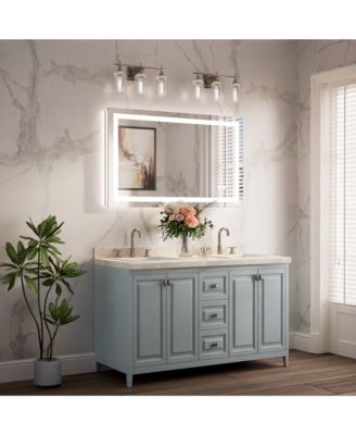 Inch LED Bathroom Vanity Mirror Tempered Glass Front & Backlit Dimmable 3 Color Lighted Mirror Anti-fog Memory Function Frameless