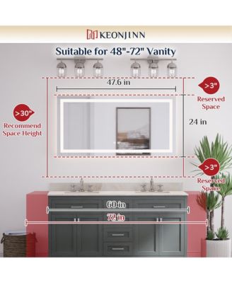 Inch LED Bathroom Vanity Mirror Tempered Glass Front & Backlit Dimmable 3 Color Lighted Mirror Anti-fog Memory Function Frameless