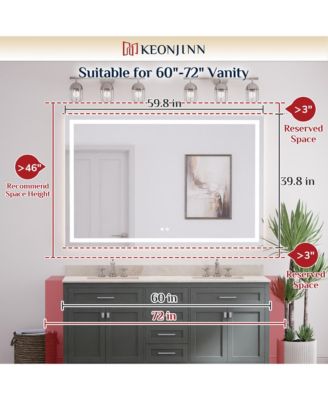 Inch LED Bathroom Vanity Mirror Tempered Glass Front & Backlit Dimmable 3 Color Lighted Mirror Anti-fog Memory Function Frameless