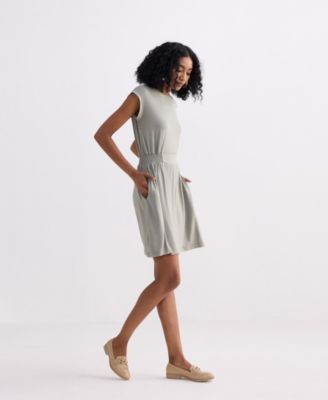 Women's Short Dress With Smocking Side Detail in Light Olive