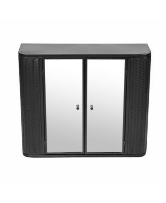 Black Wall-Mounted Vanity 2 Mirrored Doors & Open Shelf