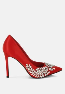 Women Ashlyn Rhinestones Embellished Satin Stiletto Pumps