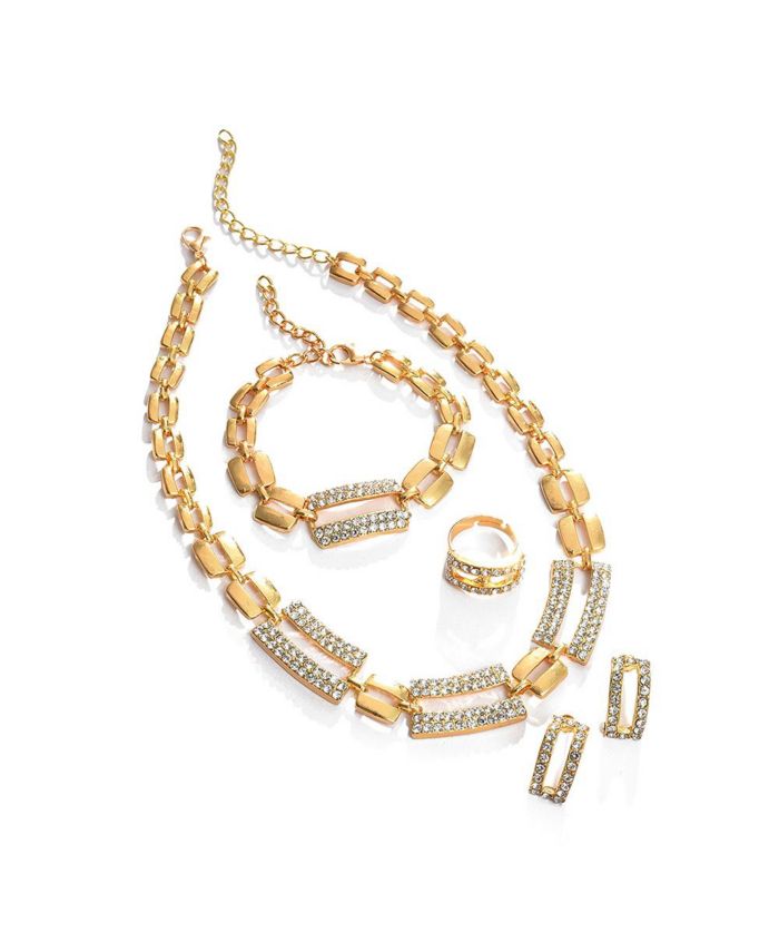 SOHI Women's Embellished Geometric Necklace, Earrings, Bracelet And Ring