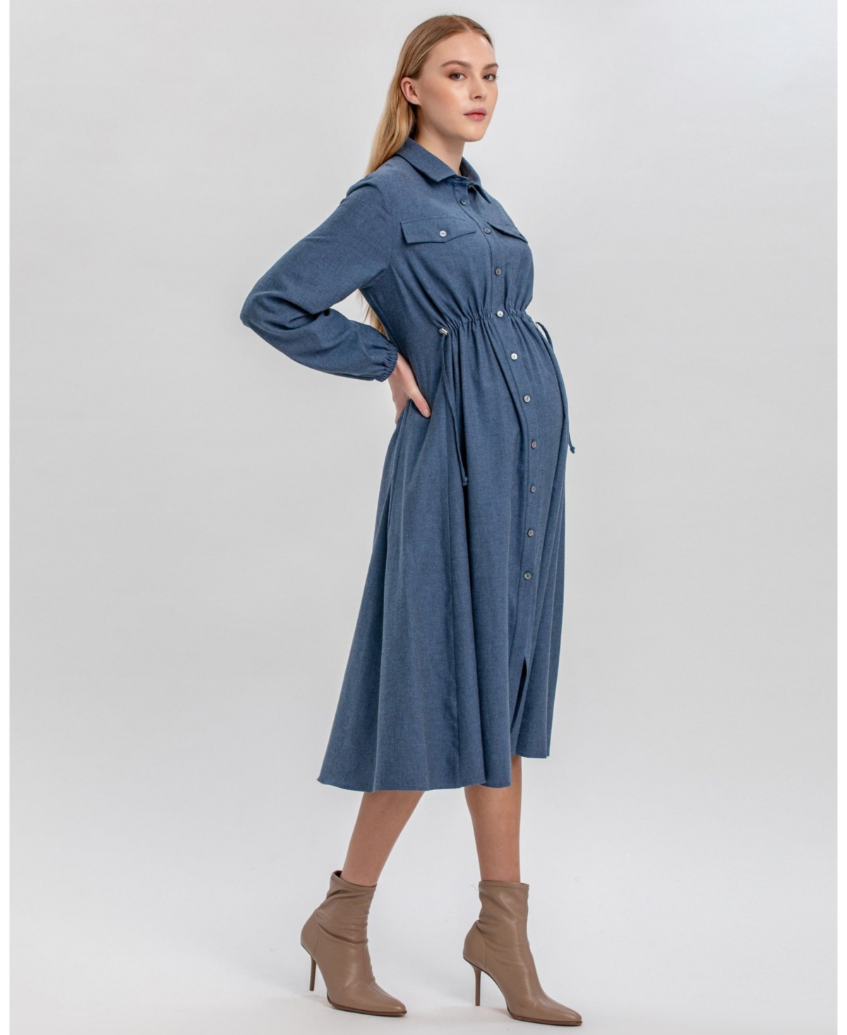 Pietro Brunelli Maternity Cotton Shirt Erica Dress with Drawstring Waist
