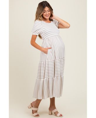 Maternity Striped Short Sleeve Tiered Maxi Dress