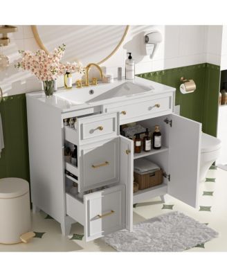 36inch Double Layer Drawers Soft Close Doors Bathroom Vanity with Ceramic Sink