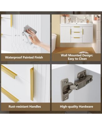 36" Wall-Mounted Floating Bathroom Vanity with Solid Wood Cabinet and 2 Drawers