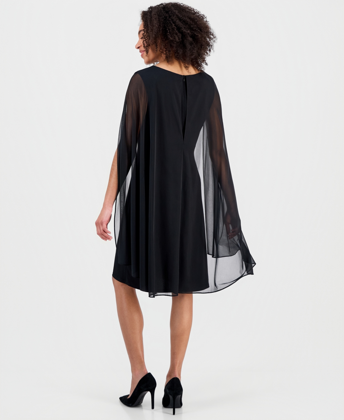 Connected Women's Rhinestone-trim Cape-overlay Dress In Multi