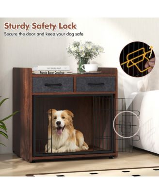 Industrial Dog Crate Indoor Doge Kennel w/Wide Countertop 2 Fabric Drawers