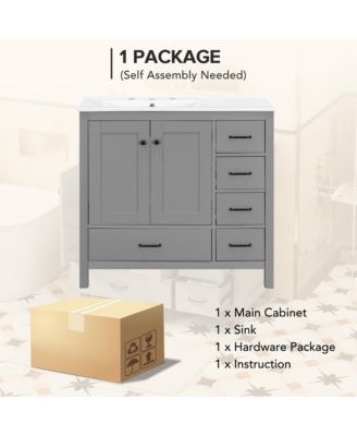 36" Bathroom Vanity with Ceramic Sink, Soft-Close Doors, Drawers & Storage Cabinet